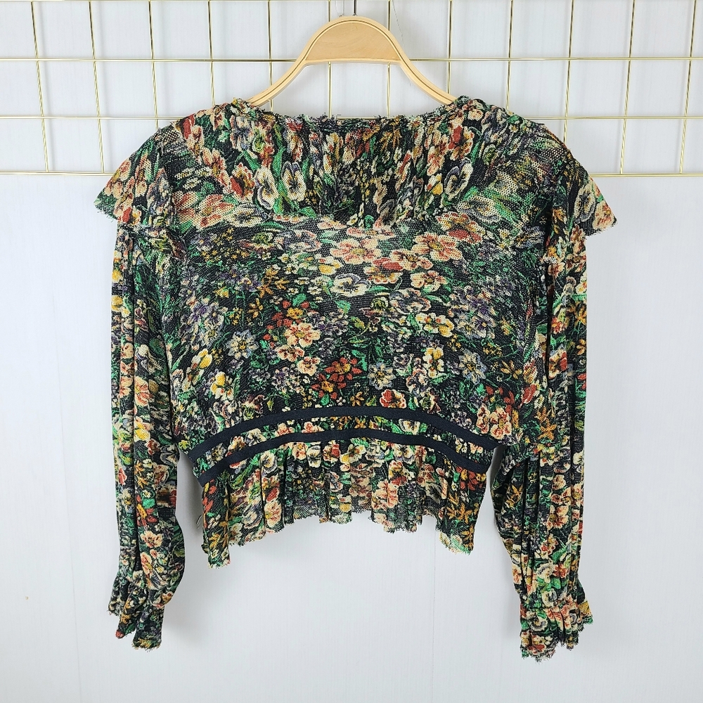 Free People Rudi Ruffle Night Black Orange Floral Garden Printed Top - Picture 4 of 10